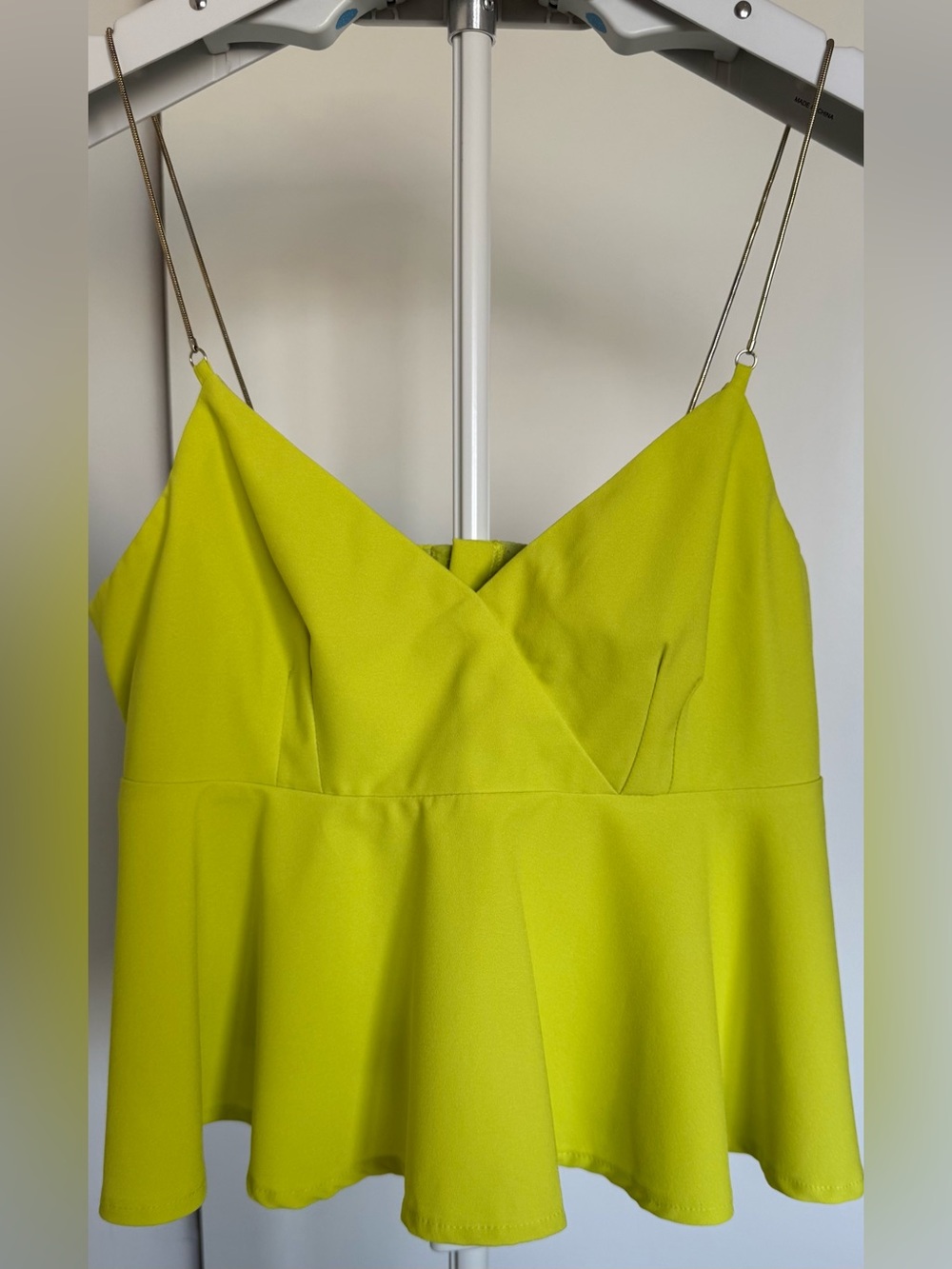 AKIRA Lime Green Strapless V-Neck Peplum Top
